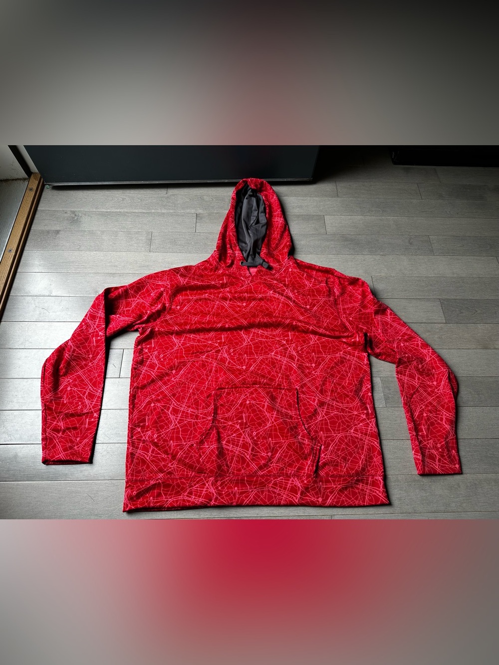 Mens Holloway Red Geometric Athletic Hooded Hoodie Pullover Pocket Sweatshirt XL